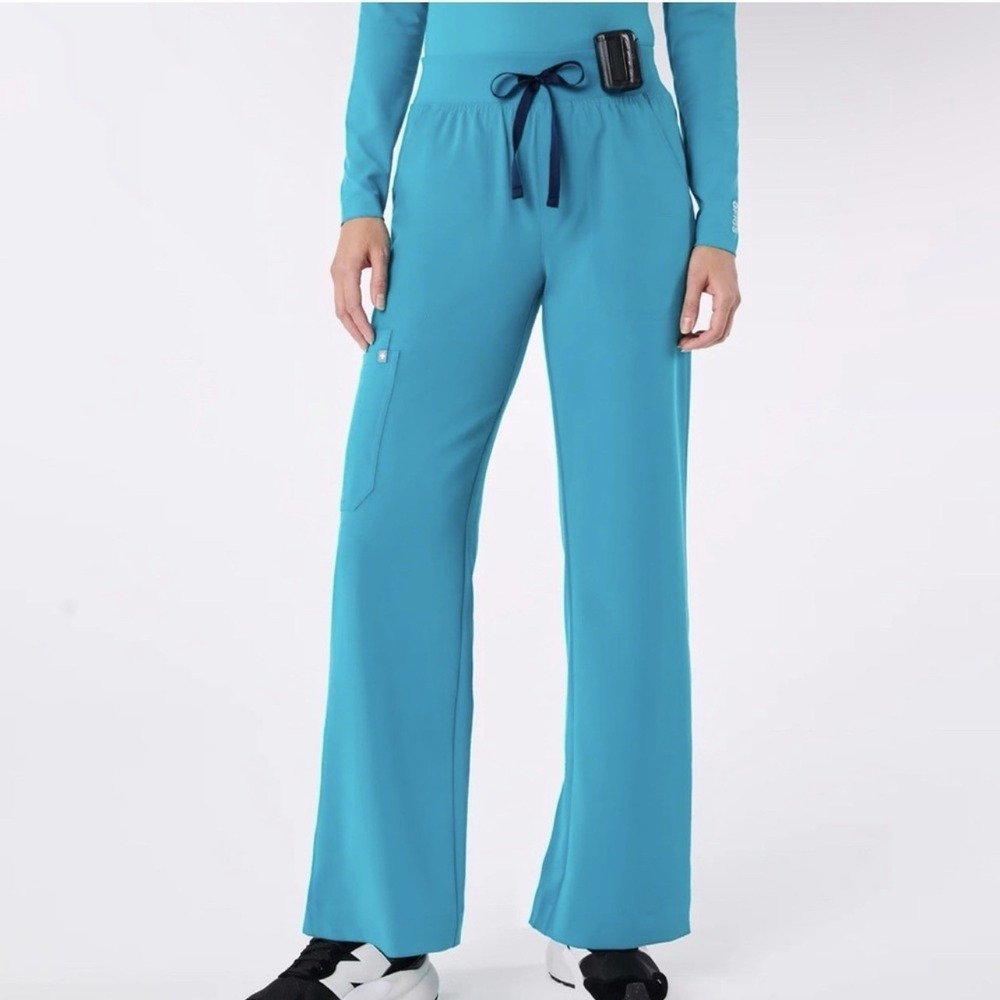 FIGS Teal Blue Isabel High Waist Wide Legs Scrub Pants Size Small